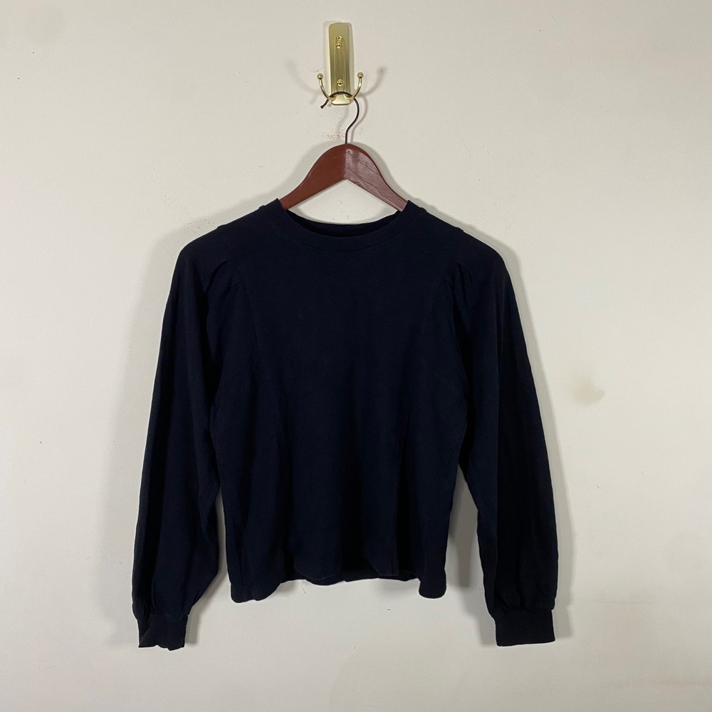 Marine Layer Womens XS Black Long Sleeve Top Puff Sleeve Minimalist Cotton